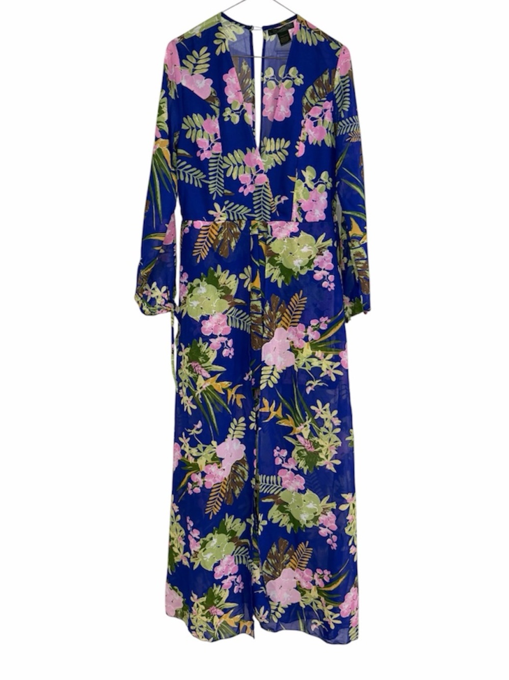 🦋Discovery Floral Blue Short Romper | Long Sleeve V-Neck Tie Waist tropical 
S-L